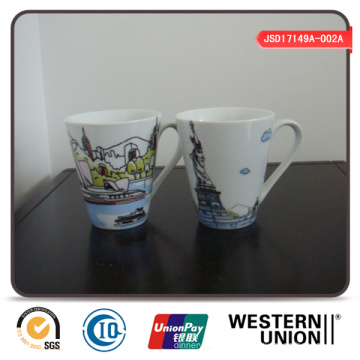 Tasse en porcelaine en forme de V avec impression